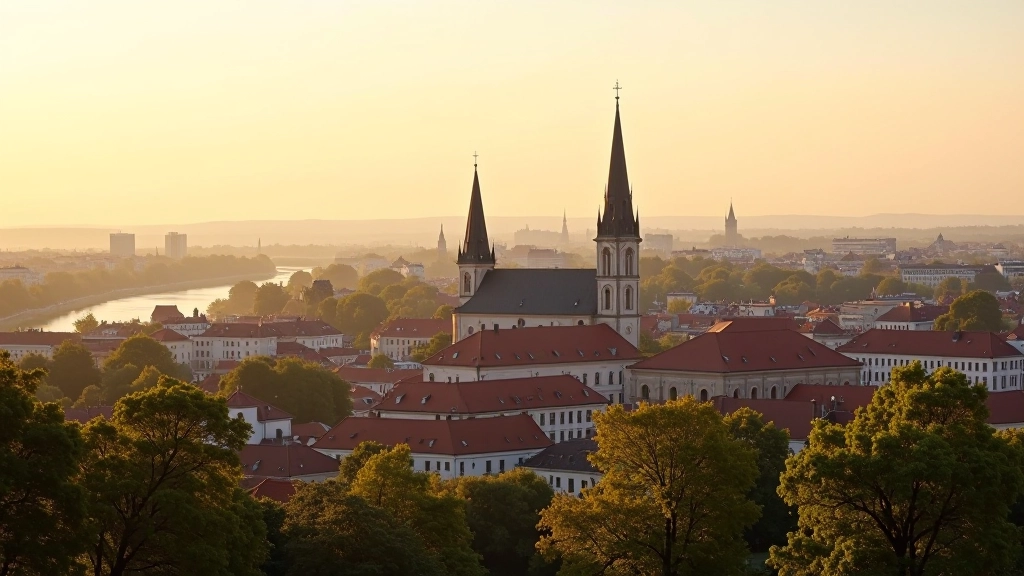 Rīgas panorāma ar baznīcu torņiem un Daugavas upi