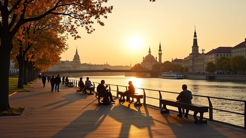 Daugavas krastmalas skats ar Rīgas pilsētas siluetu